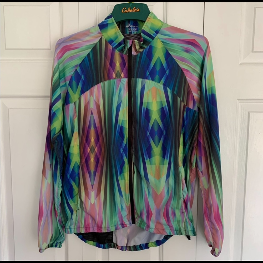 Women’s M ASICS Multi Colored Geometric Print Lightweight Zip Athletic Jacket EC